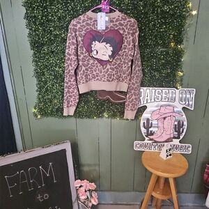 Betty Boop Leopard Print Sweater - Brown and Cream
